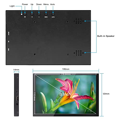 ELECROW 8 Inch Portable Monitor, 1280x800 Mini HD Display with Built-in Speakers, USB Powered, Non-Touch LCD Screen for Raspberry Pi, PC, Laptop, Jetson Nano, Game Consoles - Image 2