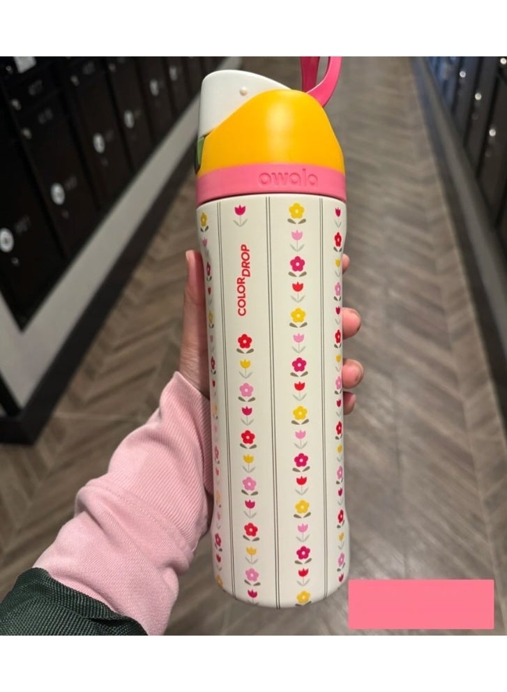 Owala Freesip Insulated Stainless Steel Water Bottle With Straw For Sports And Travel, Bpa-Free, 24-Ounce,Flower Crown  - Image 1