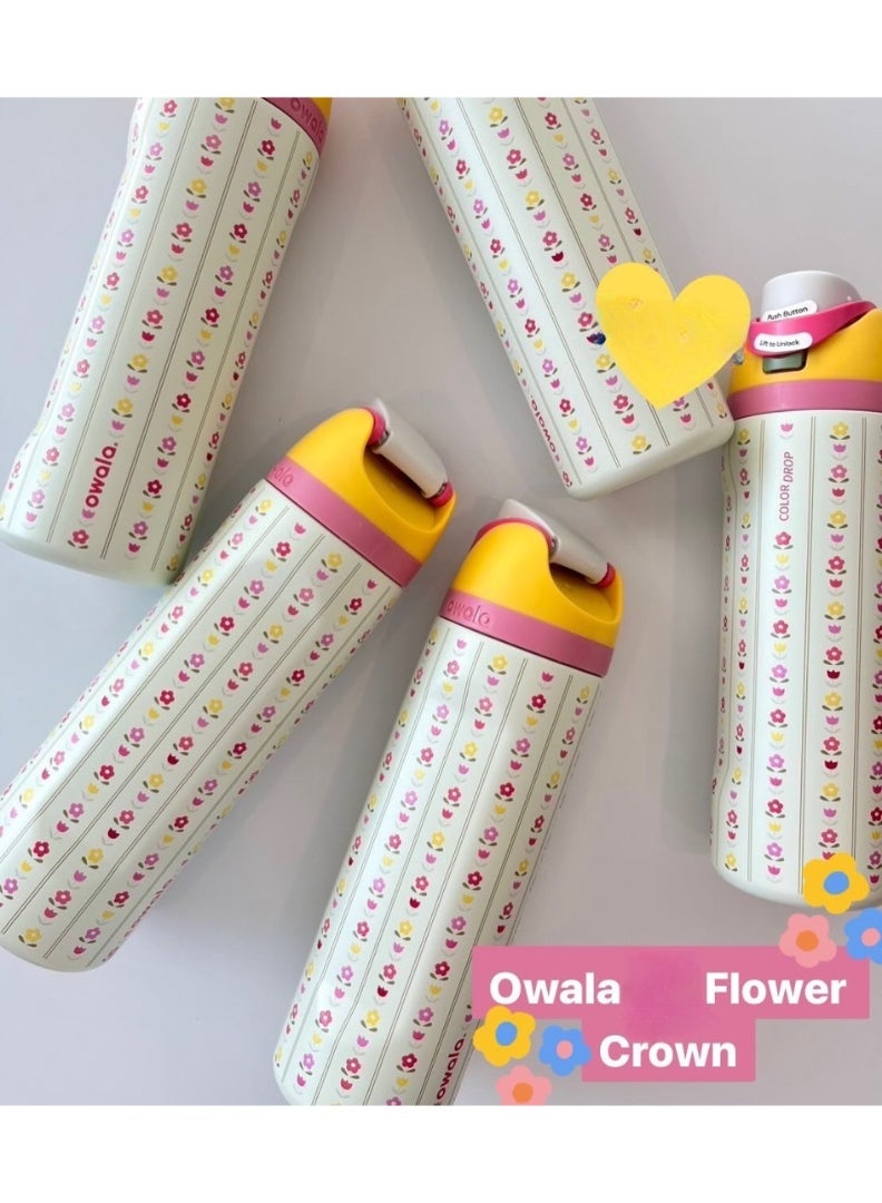 Owala Freesip Insulated Stainless Steel Water Bottle With Straw For Sports And Travel, Bpa-Free, 24-Ounce,Flower Crown  - Image 2