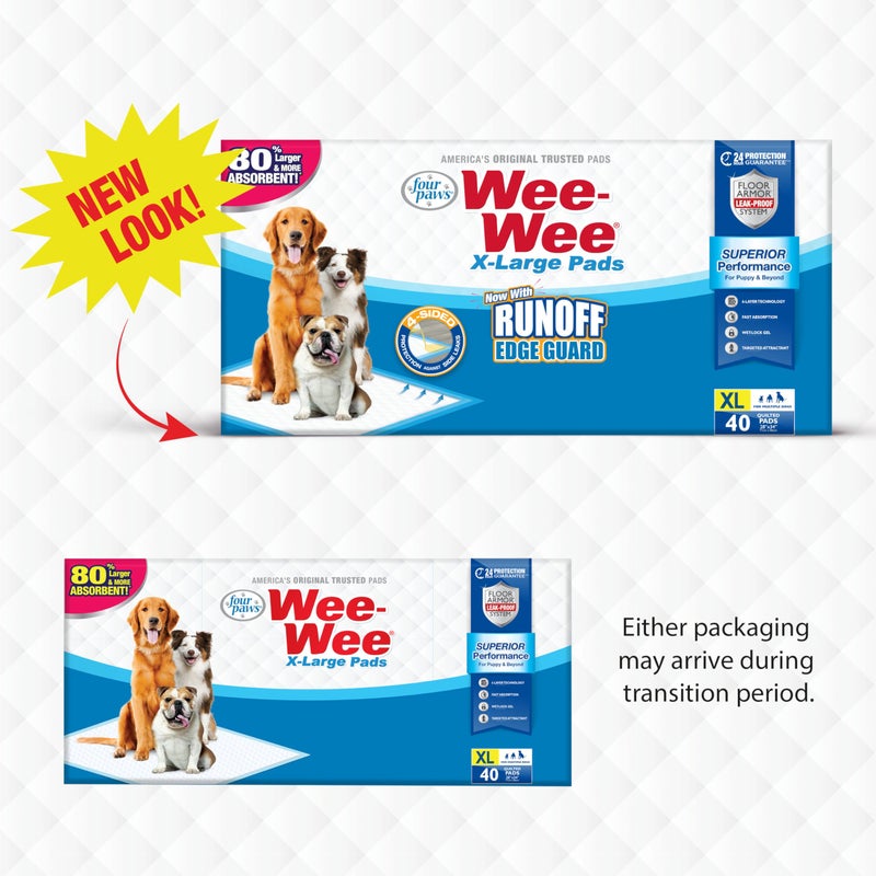 Four Paws Wee-Wee Superior Performance Unscented Extra-Large Pee Pads for Dogs & Puppies, Quilted Leak-Proof Dog Housebreaking Potty Training Floor Protection, 28" x 34", 40 Count - Image 2
