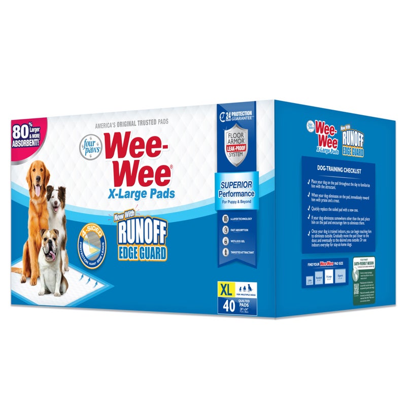 Four Paws Wee-Wee Superior Performance Unscented Extra-Large Pee Pads for Dogs & Puppies, Quilted Leak-Proof Dog Housebreaking Potty Training Floor Protection, 28" x 34", 40 Count - Image 1