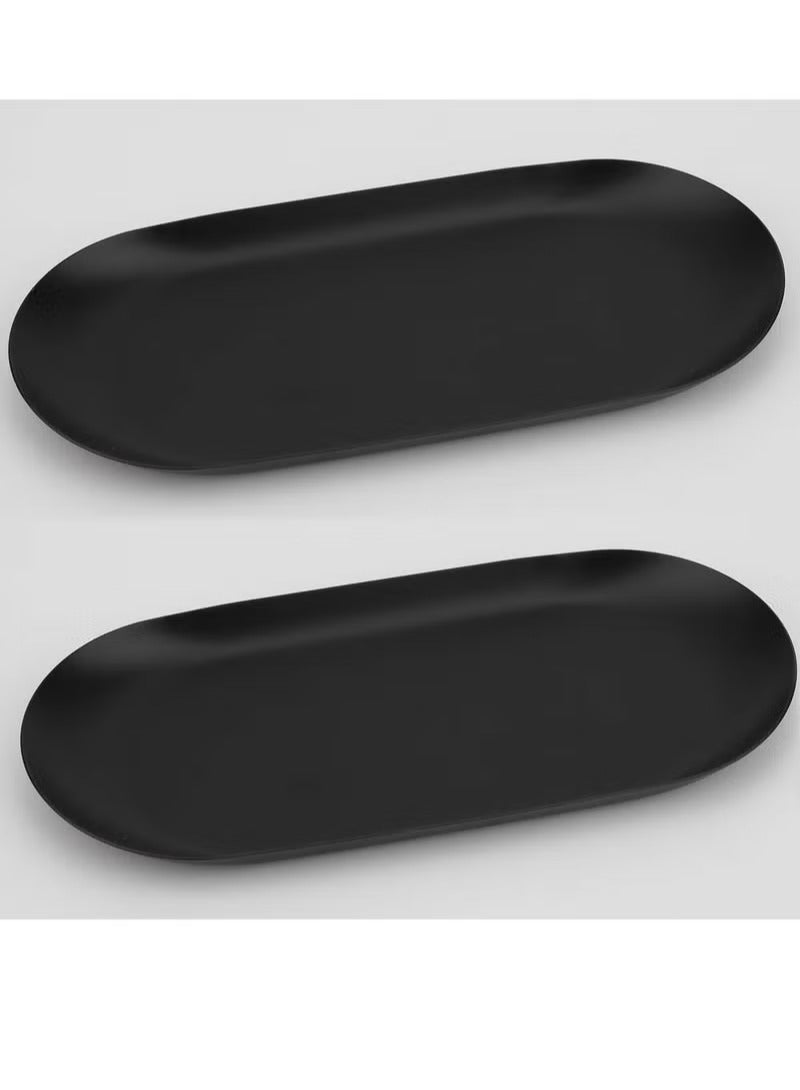 Red Leaf Stainless Steel Decorative Tray, Set of 2, 9 Inch Long, Jewelry Dish Cosmetics Organizer Bathroom Clutter Serving Platter Small Storage Tray, Oval, Matte Black - Image 1