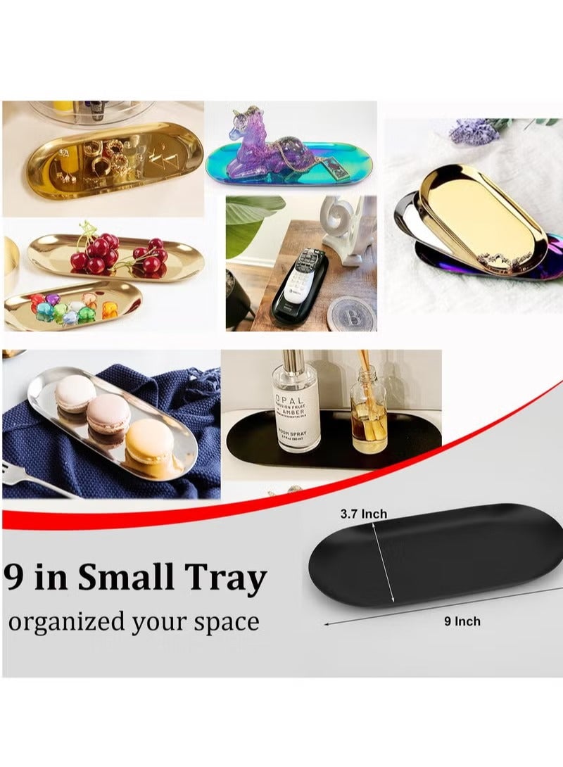 Red Leaf Stainless Steel Decorative Tray, Set of 2, 9 Inch Long, Jewelry Dish Cosmetics Organizer Bathroom Clutter Serving Platter Small Storage Tray, Oval, Matte Black - Image 2