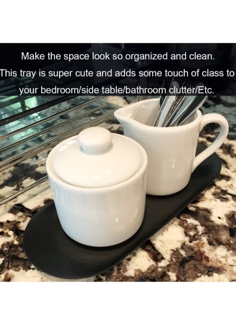 Red Leaf Stainless Steel Decorative Tray, Set of 2, 9 Inch Long, Jewelry Dish Cosmetics Organizer Bathroom Clutter Serving Platter Small Storage Tray, Oval, Matte Black - Image 4