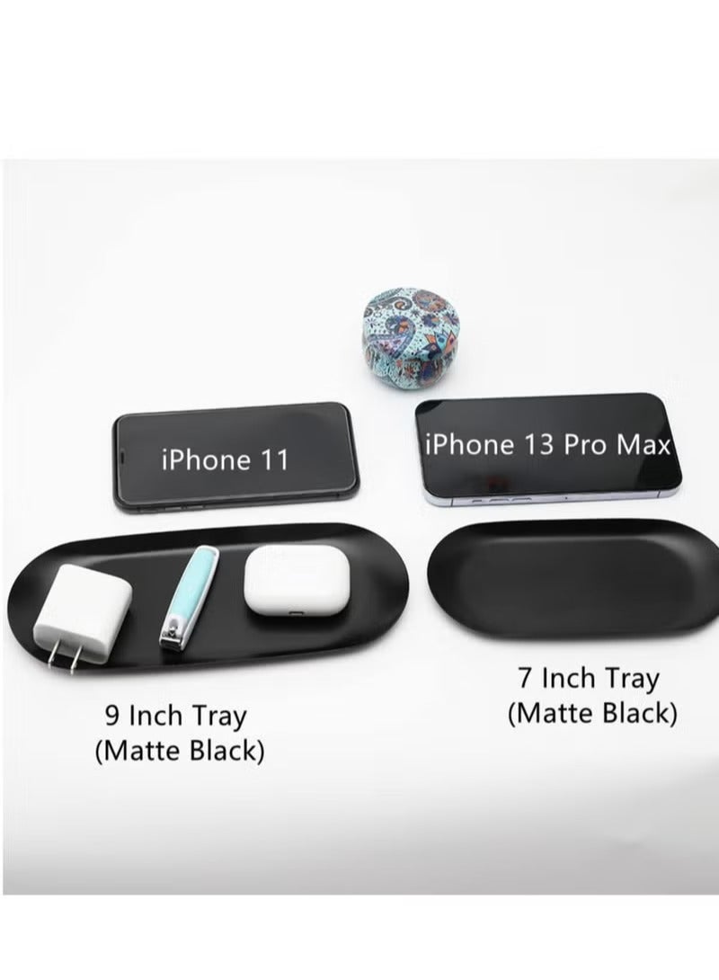 Red Leaf Stainless Steel Decorative Tray, Set of 2, 9 Inch Long, Jewelry Dish Cosmetics Organizer Bathroom Clutter Serving Platter Small Storage Tray, Oval, Matte Black - Image 3