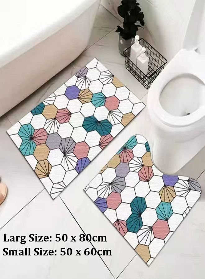 سي آند سي هوم 2 قطعة التصميم الهندسي الحديث لينة الفاخرة ماصة للماء عدم الانزلاق سجاد الحمام المنزل الديكور الحصير للحمام 50x60 و 50x80 سم - Image 2