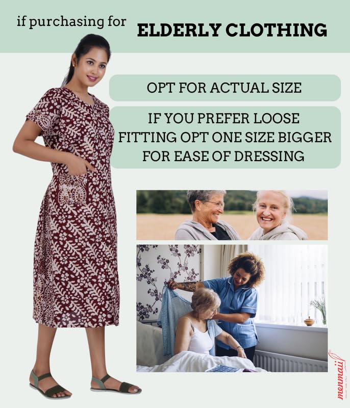 MENMAII Women's [L-4XL] Full Open/Front Buttoned [a Kind of Adaptive Clothing] Multipurpose Nighty for Maternity/Pregnancy/Elderly/Patient/Feeding/Hospital Purpose Nighty(Choco Batik -L/Calf Length) - Image 5