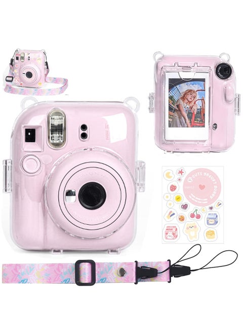 Clear Case Storage Case Compatible with Fujifilm Instax Mini 12 Instant Camera Accessories with Films Pocket Photo Holder，Sticker Decal and Adjustable Shoulder Strap