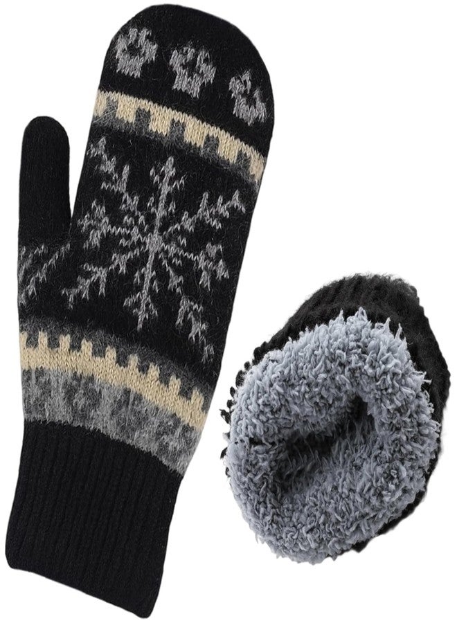 Mealah Winter Warm Mittens for Women Men - Soft-Double Layer-Snowflake Cold Weather Stretch Thick Lining Knitted Gloves - Image 1