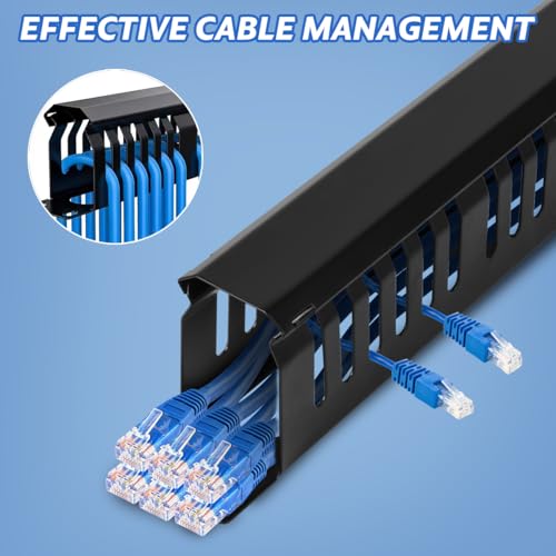 Moocci 2 Pack 19 Inch 1U Server Rack Cable Management -24 Slot Horizontal Rack Mount Cable Manager with Rack Screws - Cable Raceway Wire Duct Channel Track Cord Organizer with Cover for Server Rack & Cabinet - Image 4