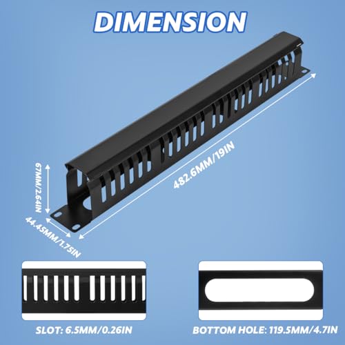 Moocci 2 Pack 19 Inch 1U Server Rack Cable Management -24 Slot Horizontal Rack Mount Cable Manager with Rack Screws - Cable Raceway Wire Duct Channel Track Cord Organizer with Cover for Server Rack & Cabinet - Image 2