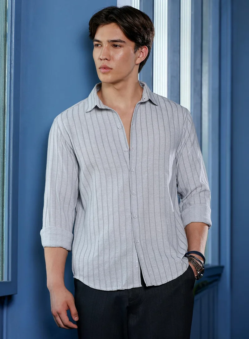 CAHOOT Men's Grey Plain/Basic Regular Shirt For Casual Wear | Collared Neck | Long Sleeve | Button Closure | Cotton Blend Shirt Crafted With Comfort Fit For Everyday Wear (3531)