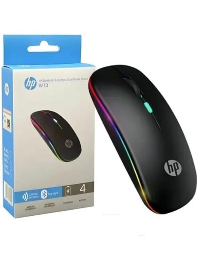 ماوس لاسلكي بلوتوث HP W10 مع إضاءة LED، قابل لإعادة الشحن، وضع مزدوج بمستقبل 2.4 جيجاهرتز - Image 2