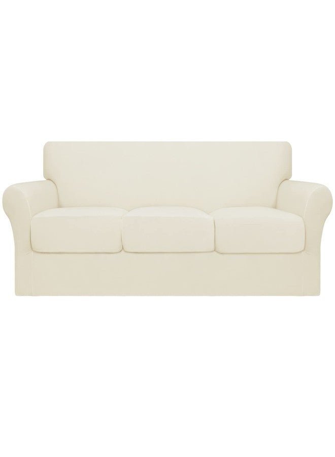 Easy-Going 4 Pieces Oversized Stretch Soft Couch Cover for Dogs - Washable Sofa Slipcover for 3 Separate Cushion Couch - Elastic Furniture Protector for Pets, Kids Ivory - Image 1