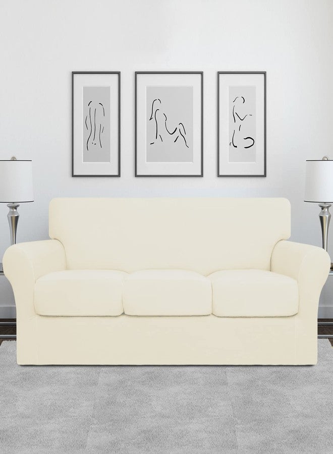 Easy-Going 4 Pieces Oversized Stretch Soft Couch Cover for Dogs - Washable Sofa Slipcover for 3 Separate Cushion Couch - Elastic Furniture Protector for Pets, Kids Ivory - Image 2