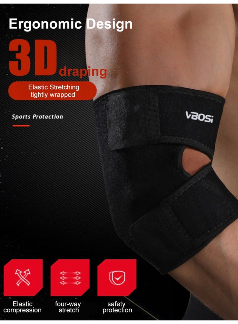 VBOSI Elbow Support Brace, 3D Ergonomic Compression Sleeve with Adjustable Pressure Strap & Breathable Weaving for Joint Pain Relief in Basketball, Gym, Tennis & Cycling (Black) - Image 3