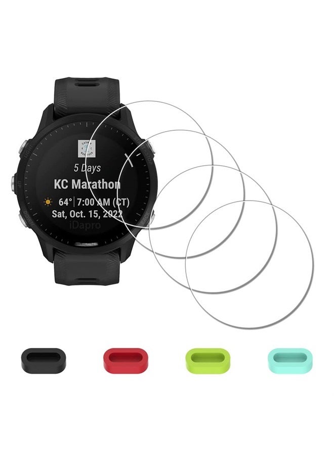 iDaPro [4 Pack] Screen Protector for Garmin Forerunner 955/955 Solar Smartwatch + Silicone Anti-dust Plugs Tempered Glass Anti-Scratch Bubble-Free - Image 1