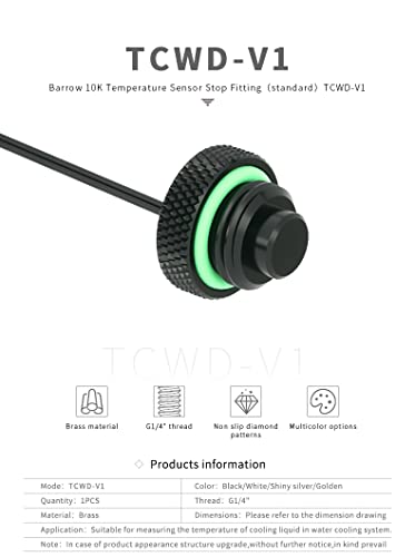 Barrow G1/4" 10K Temperature Sensor Stop Fitting, Black - Image 3
