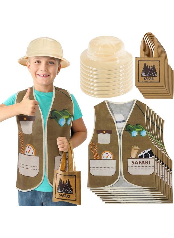 Geyoga 24 Pcs Kids Safari Costume Jungle Birthday Party Decorations Include 8 Plastic Safari Hats 8 Jungle Vest 8 Tote Bags Girls Boys Wild Explorer Costume Outdoor Activity Birthday Halloween Outfit - Image 1