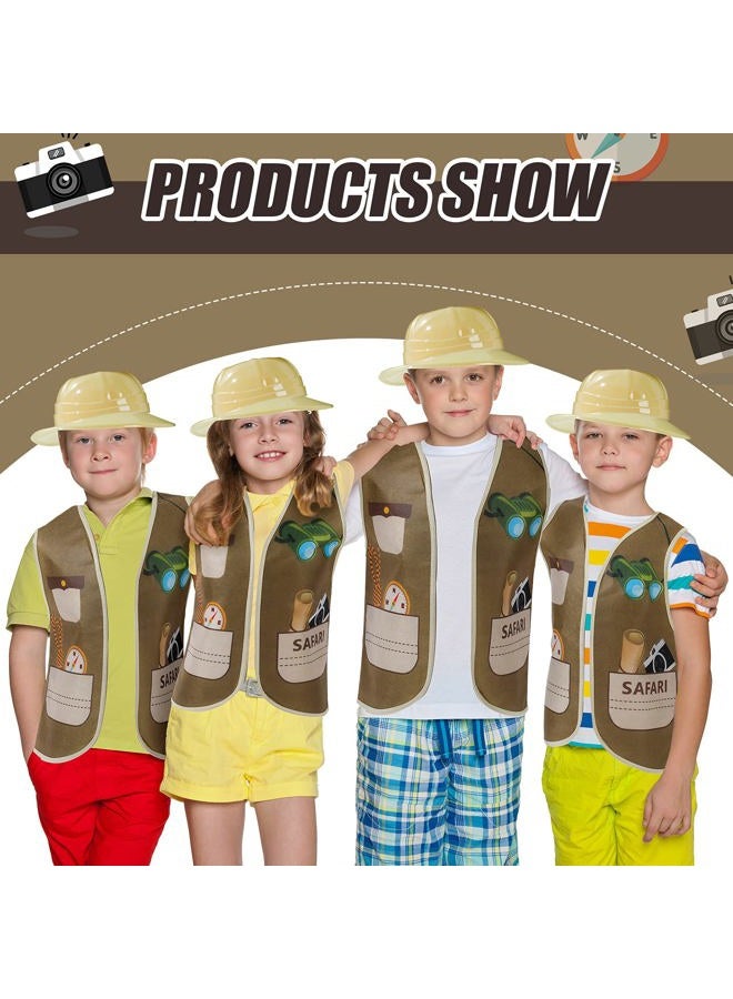 Geyoga 24 Pcs Kids Safari Costume Jungle Birthday Party Decorations Include 8 Plastic Safari Hats 8 Jungle Vest 8 Tote Bags Girls Boys Wild Explorer Costume Outdoor Activity Birthday Halloween Outfit - Image 4