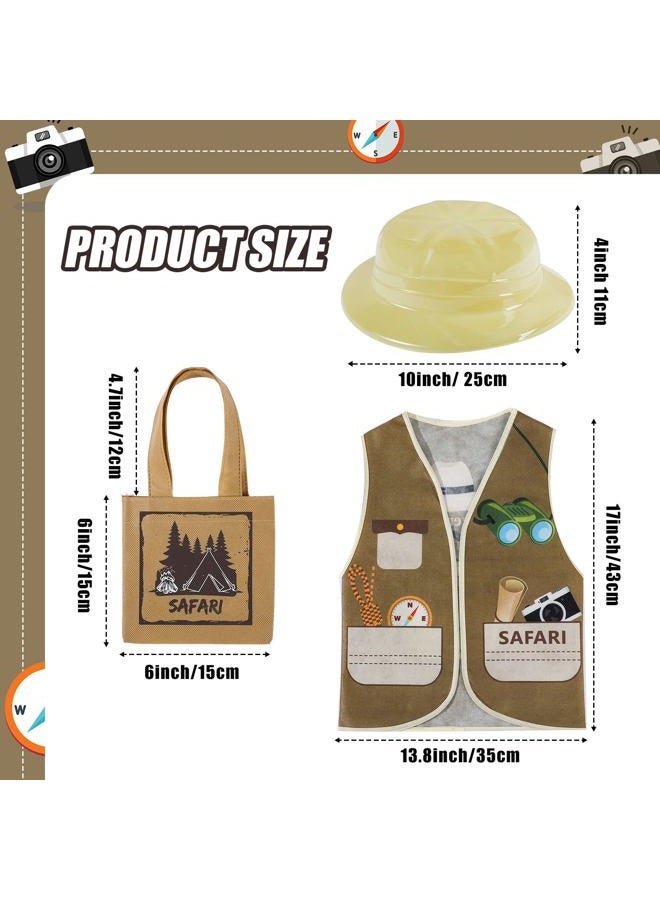 Geyoga 24 Pcs Kids Safari Costume Jungle Birthday Party Decorations Include 8 Plastic Safari Hats 8 Jungle Vest 8 Tote Bags Girls Boys Wild Explorer Costume Outdoor Activity Birthday Halloween Outfit - Image 3