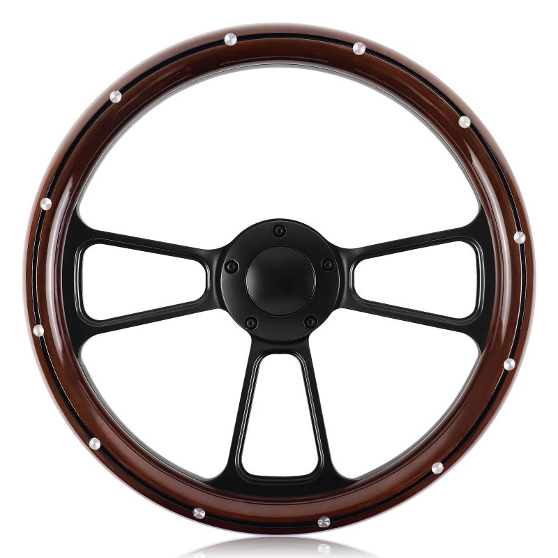 QYMOPAY 5 Hole 3 Spoke Vintage Steering Wheel, 14 inch Universal 5 Hole Racing Steering Wheel, Fits most 5-hole steering wheel hub adapters - Image 1