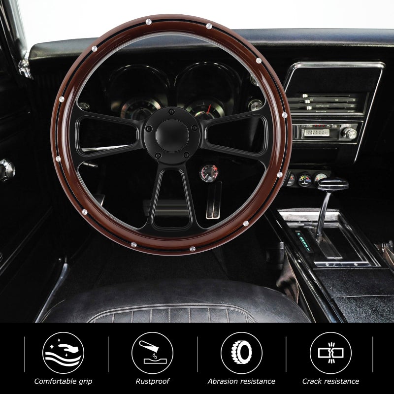QYMOPAY 5 Hole 3 Spoke Vintage Steering Wheel, 14 inch Universal 5 Hole Racing Steering Wheel, Fits most 5-hole steering wheel hub adapters - Image 4