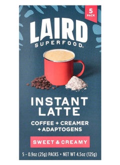 Laird Superfood Instant Latte Sweet & Creamy 5 Packs 0.9 oz (25 g) Each 
