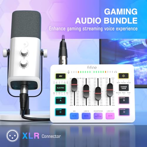 FIFINE Gaming Equipment Bundle XLRUSB Streaming Dynamic Microphone with Audio Mixer Set Podcast Recording Mic with Gain Knob PC Mixer with Slider Fader Kit for Video Game VoiceAmpligame KS5W - Image 3