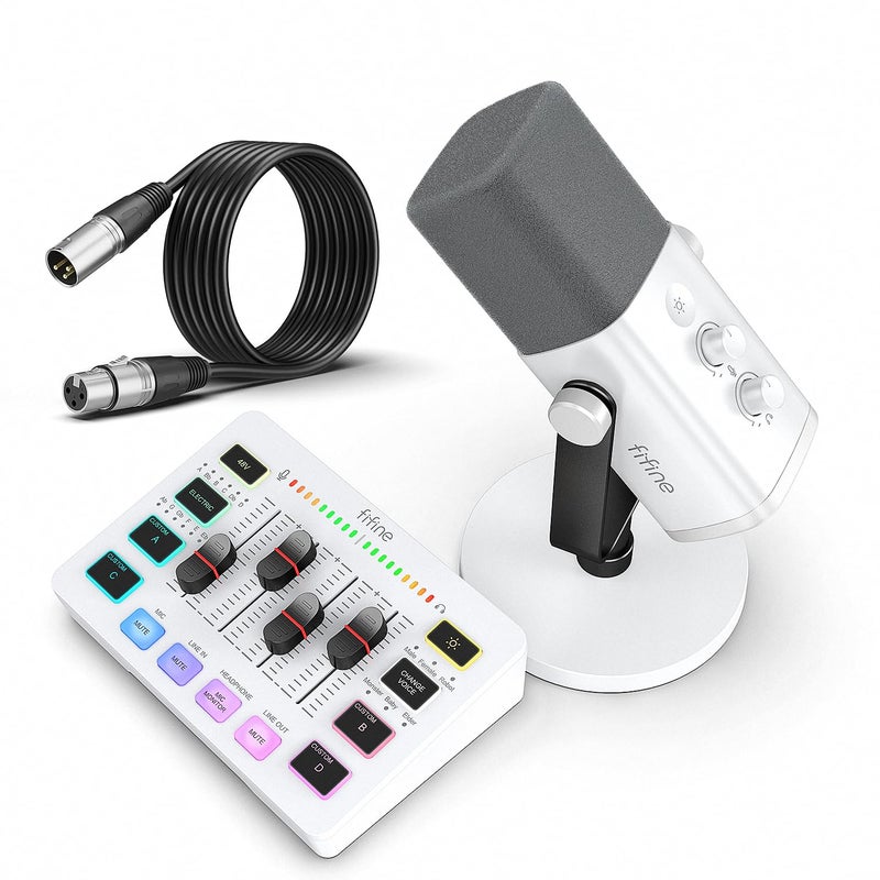 FIFINE Gaming Equipment Bundle XLRUSB Streaming Dynamic Microphone with Audio Mixer Set Podcast Recording Mic with Gain Knob PC Mixer with Slider Fader Kit for Video Game VoiceAmpligame KS5W - Image 2