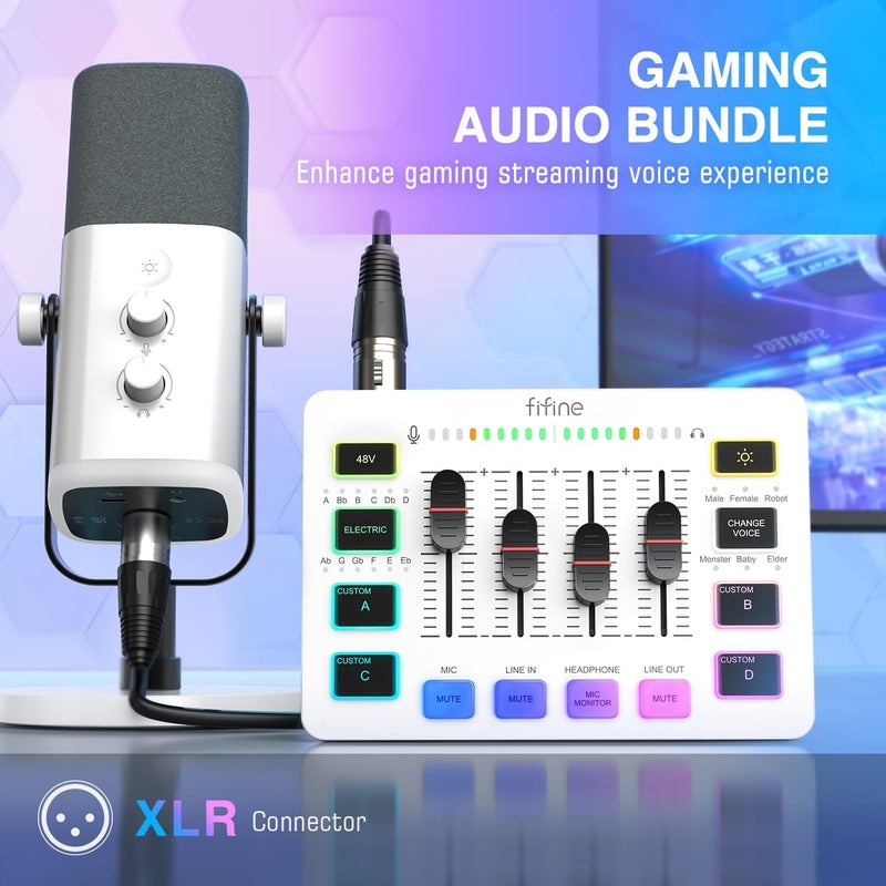 FIFINE AmpliGame KS5W Streaming Equipment Bundle - XLR/USB Dynamic Gaming Microphone Set with Audio Mixer - Image 2