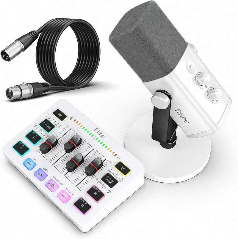FIFINE AmpliGame KS5W Streaming Equipment Bundle - XLR/USB Dynamic Gaming Microphone Set with Audio Mixer - Image 1