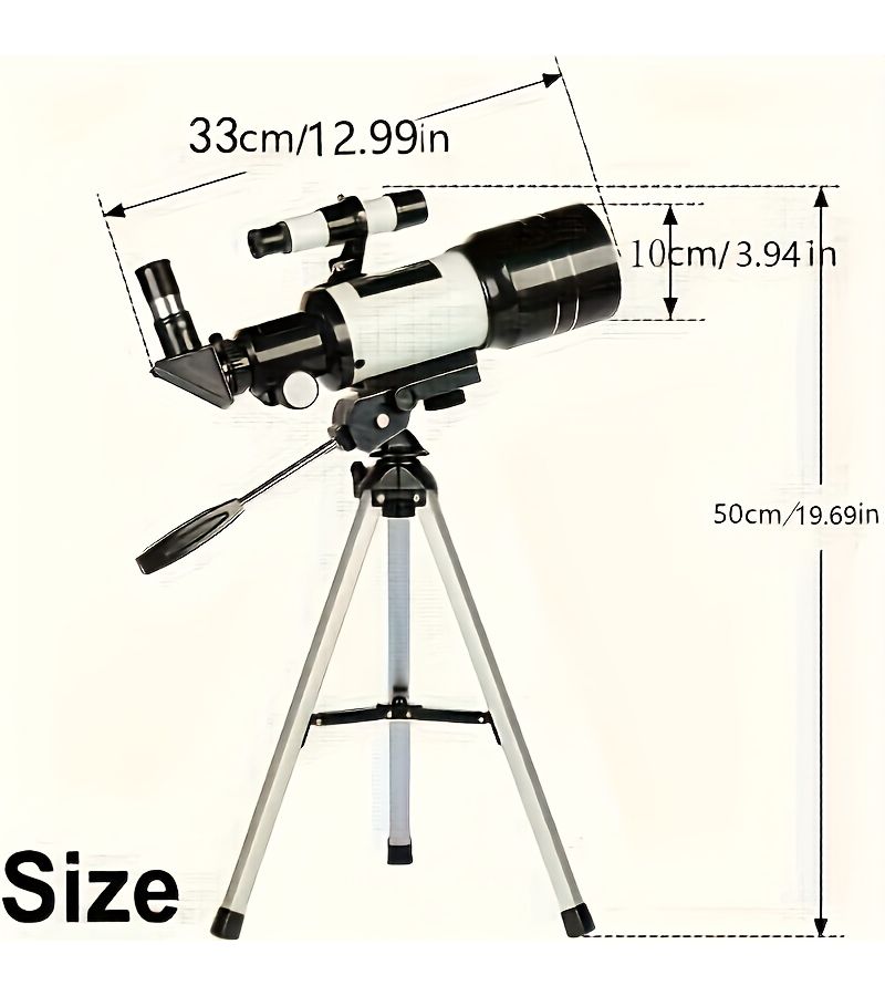 30070 Telescope Professional Astronomical AZM70300 High Definition Powerful Portable Tripod 93x Zoom White With Mobile Phone Holder - Image 2