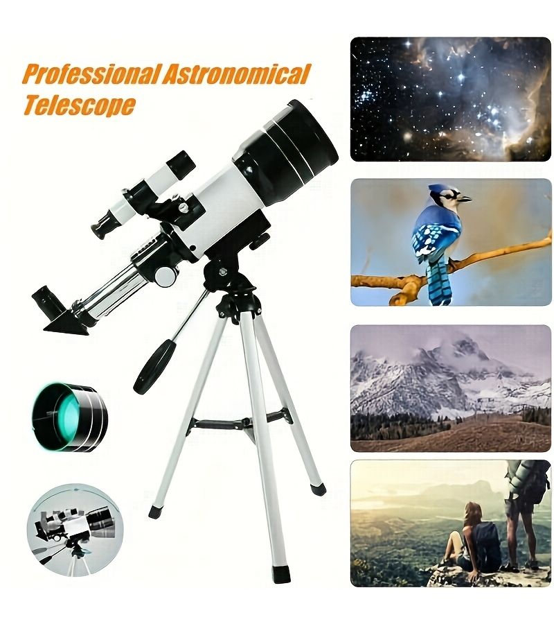 30070 Telescope Professional Astronomical AZM70300 High Definition Powerful Portable Tripod 93x Zoom White With Mobile Phone Holder - Image 3