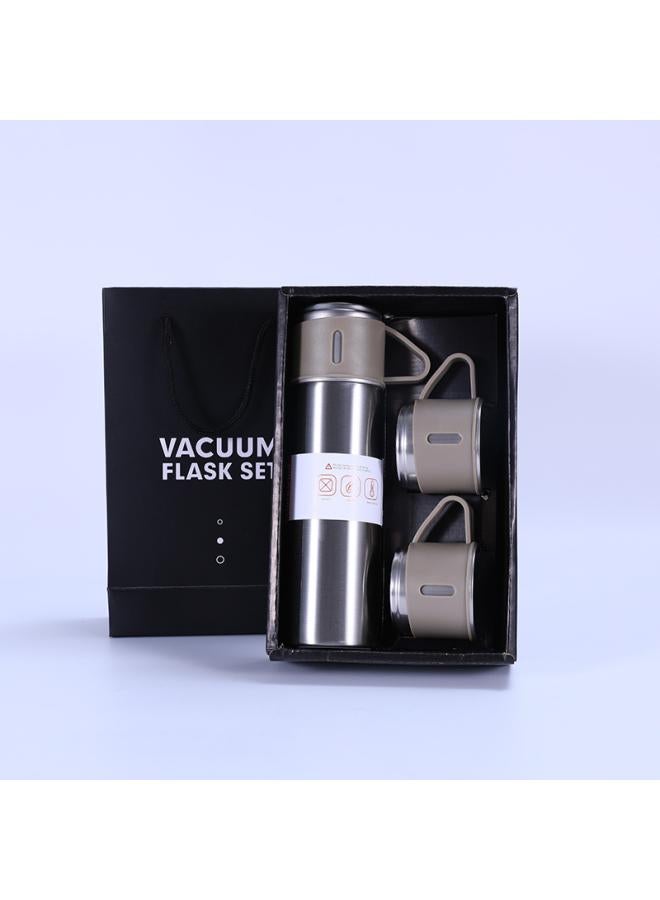 304 Stainless Steel Vacuum Thermos Cup Set Large Capacity One Cup Three Lid Portable Cover Straight Cup Gift Cup Set
