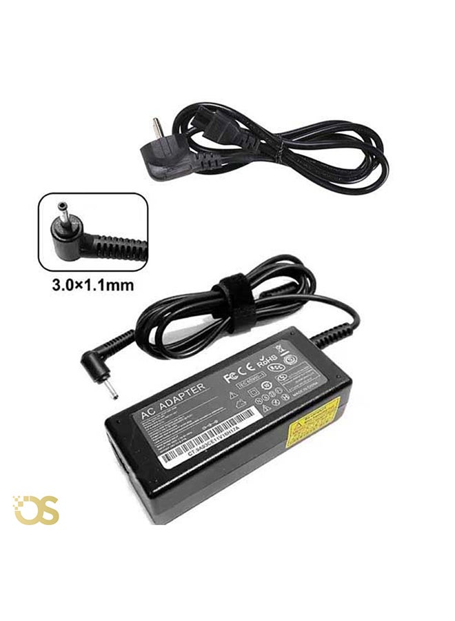 أيسر شاحن لابتوب متوافق مع آيسر يأتي بمقبس بحجم (3.0×1.1مم) ACER NEW (3011)، مناسب للأجهزة المتوافقة ذات المواصفات القياسية نفسها، يشمل المحول وكابل التيار المتردد، شحن آمن وسريع ومستقر، مع ضمان لمدة شهر من OS STORE. - Image 1