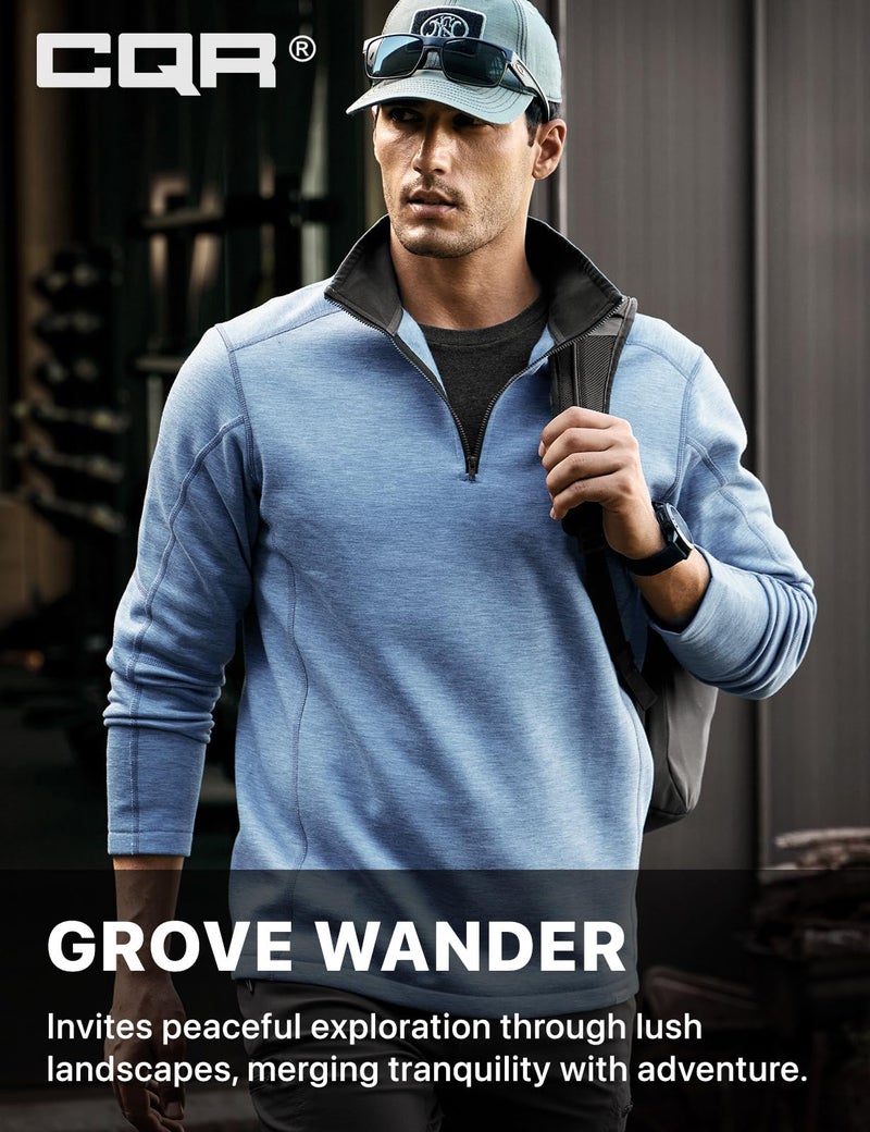 CQR Men's Thermal Fleece Quarter Zip Sweater, Outdoor Lightweight Long Sleeve Pullover, Casual Mock Neck Polo Sweaters, Crest Ocean, 3X-Large - Image 4