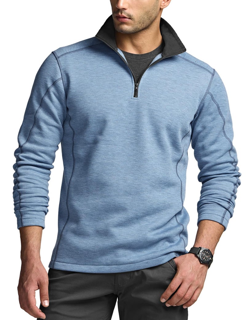 CQR Men's Thermal Fleece Quarter Zip Sweater, Outdoor Lightweight Long Sleeve Pullover, Casual Mock Neck Polo Sweaters, Crest Ocean, 3X-Large - Image 1