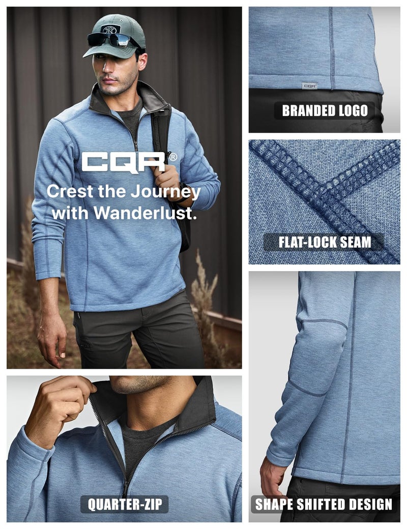 CQR Men's Thermal Fleece Quarter Zip Sweater, Outdoor Lightweight Long Sleeve Pullover, Casual Mock Neck Polo Sweaters, Crest Ocean, 3X-Large - Image 5