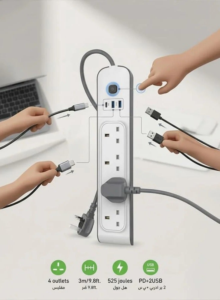 POWERMAX MX70 7-in-1 Power Strip with Overcurrent Protection, USB PD, and 3-meter Cable - Image 4