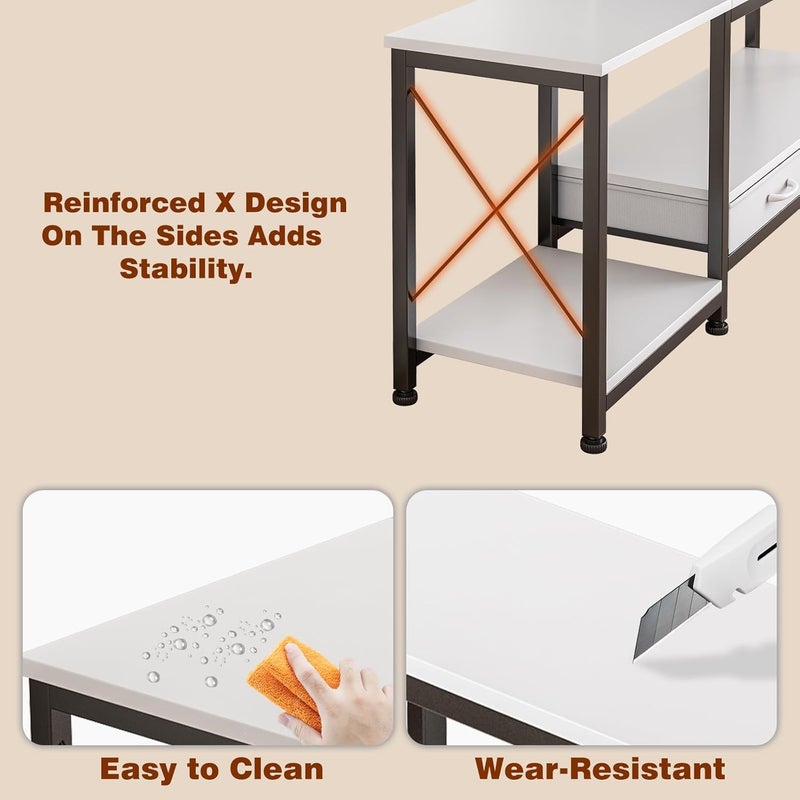 JOYSEUS Modern TV Table for 70 Inch TVs, Rustic White TV Stand with 2 Fabric Drawers, X Shape Design for Stability, Open Shelf Storage, Living Room TV Cabinet - Image 4