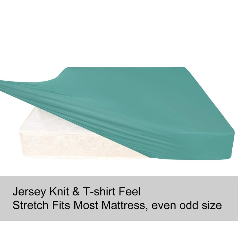 N&Y HOME Soft Stretch Twin Size Fitted Sheet Only - 4-Way Stretchy Jersey Knit  T-Shirt Feeling & Ultra Soft  Wrinkle Free  Non-Slip & Snug Fit for Mattress (Deep: 5""-16"") - Aqua  Twin  - Image 3