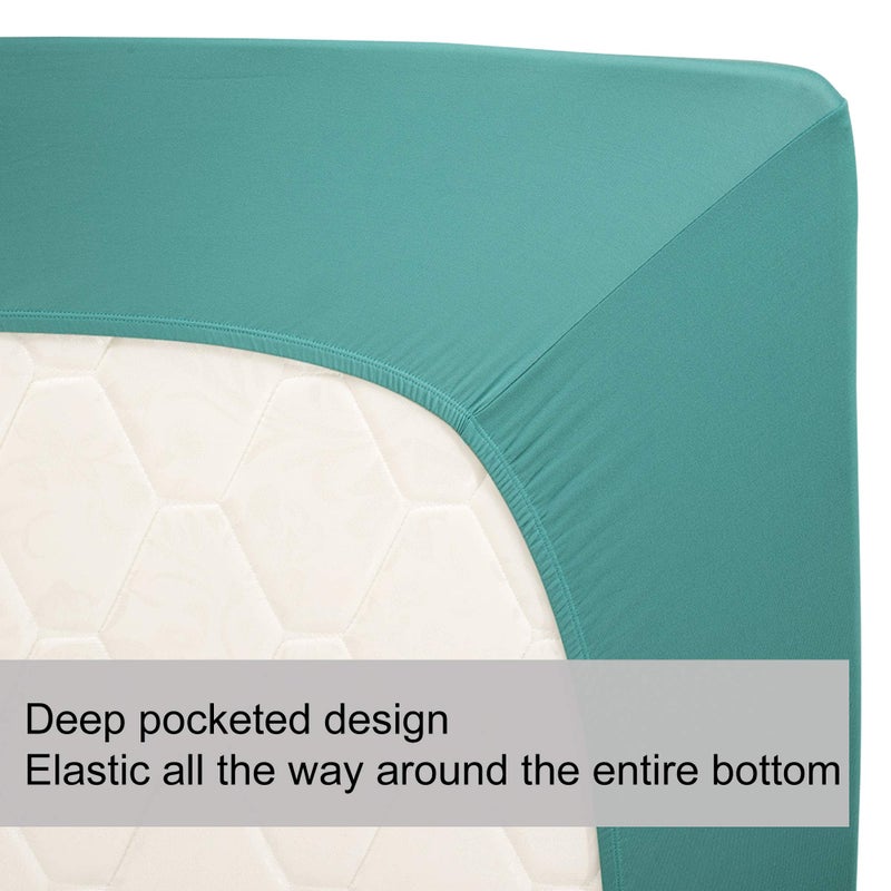 N&Y HOME Soft Stretch Twin Size Fitted Sheet Only - 4-Way Stretchy Jersey Knit  T-Shirt Feeling & Ultra Soft  Wrinkle Free  Non-Slip & Snug Fit for Mattress (Deep: 5""-16"") - Aqua  Twin  - Image 5