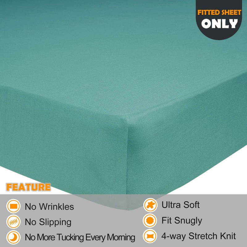 N&Y HOME Soft Stretch Twin Size Fitted Sheet Only - 4-Way Stretchy Jersey Knit  T-Shirt Feeling & Ultra Soft  Wrinkle Free  Non-Slip & Snug Fit for Mattress (Deep: 5""-16"") - Aqua  Twin  - Image 2