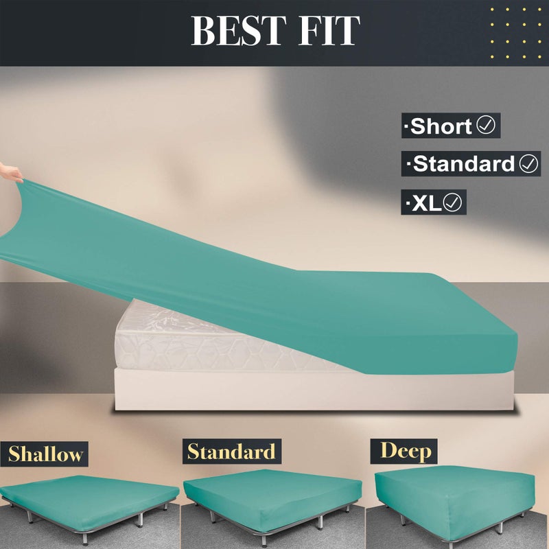 N&Y HOME Soft Stretch Twin Size Fitted Sheet Only - 4-Way Stretchy Jersey Knit  T-Shirt Feeling & Ultra Soft  Wrinkle Free  Non-Slip & Snug Fit for Mattress (Deep: 5""-16"") - Aqua  Twin  - Image 4