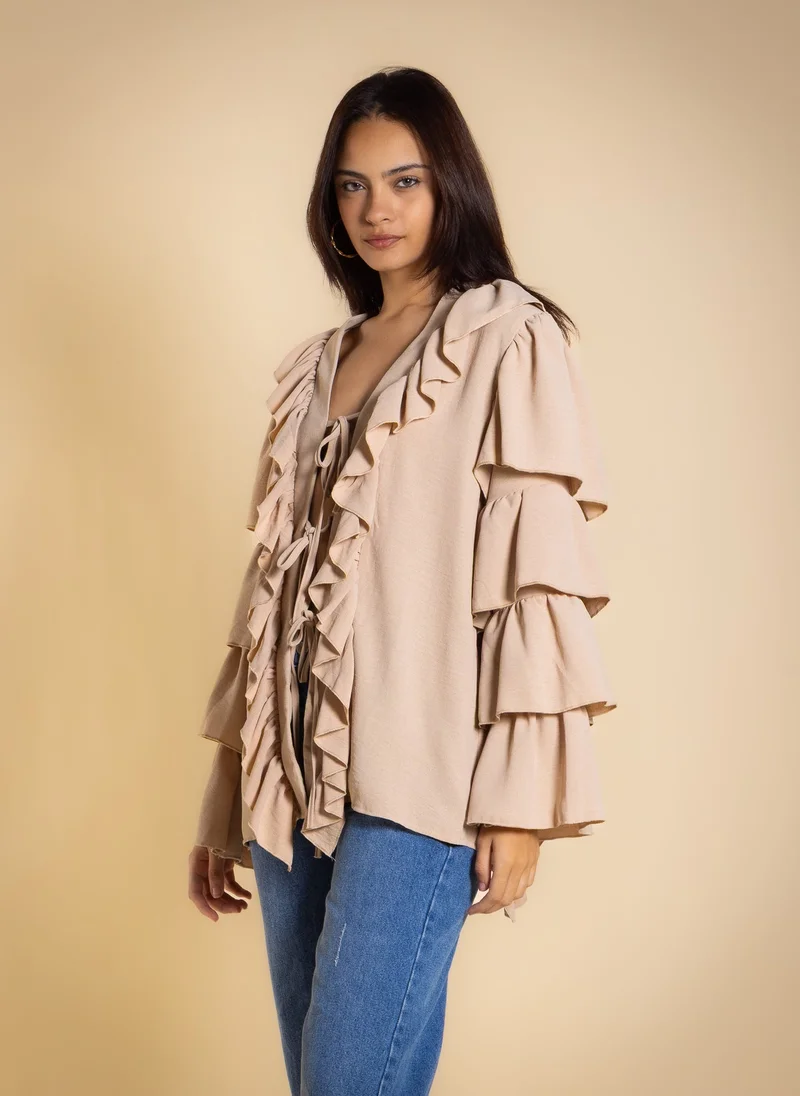 Shapes Beige RUFFLED BLOUSE for Women | Best Price UAE
