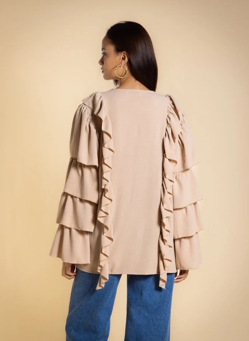 Shapes Beige RUFFLED BLOUSE for Women | Best Price UAE