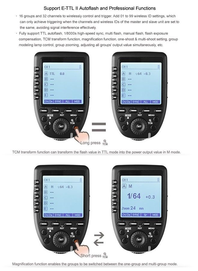 Godox Xpro-C TTL Wireless Flash Trigger Compatible for Canon EOS Cameras, Support 1/8000s HSS, 5 Dedicated Groups Buttons, Large Dot-Matrix LCD Display - Image 3
