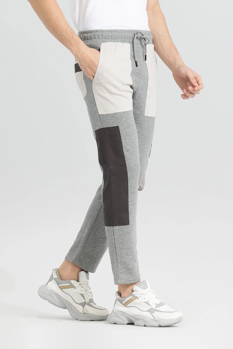 SNITCH Light Grey Colour Blocked Slim Fit Streetwear Cargo