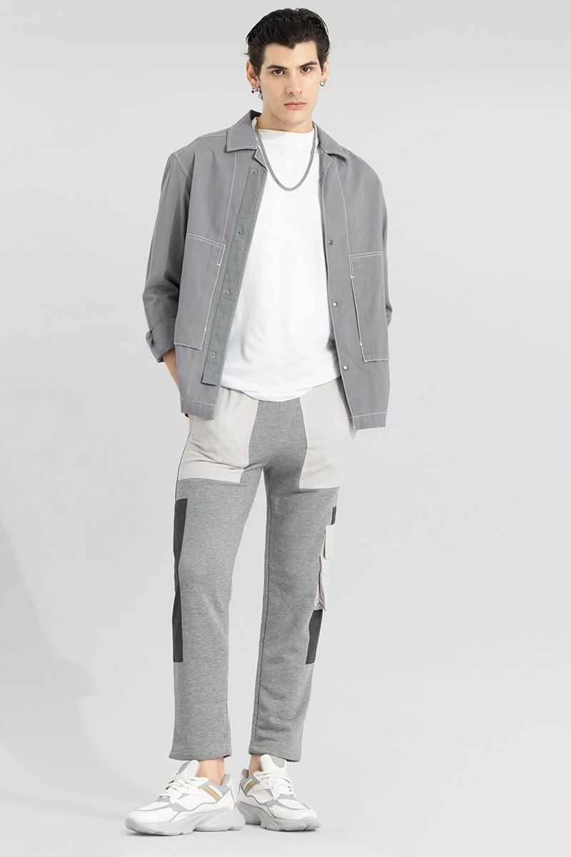 SNITCH Light Grey Colour Blocked Slim Fit Streetwear Cargo